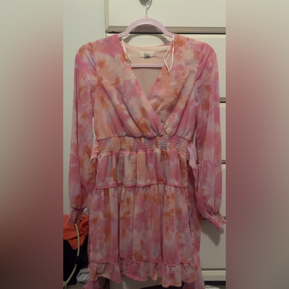 Japna Pink and Orange V-Neck Dress